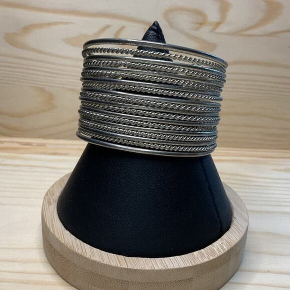Silver-Tone Cuff Bracelet With Inticate Design Adjustable Fit